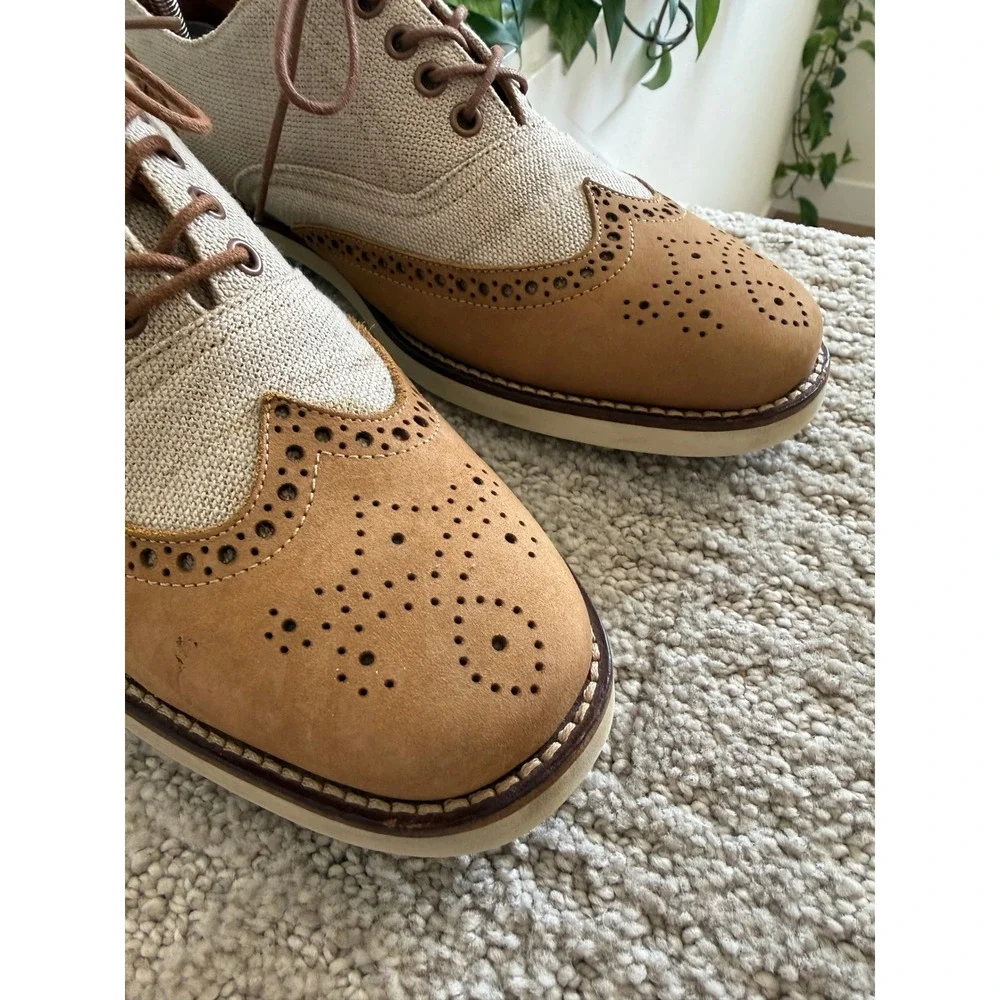Donald J‎ Pliner EDER Wingtip Oxford Men Tan Suede Canvas Brogue Dress Shoes 8X